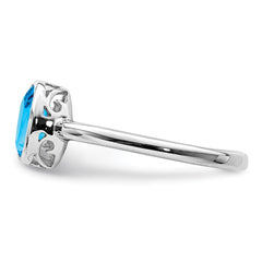 Sterling Silver Rhodium-plated Polished Blue Topaz Oval Ring - 2
