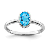 Sterling Silver Rhodium-plated Polished Blue Topaz Oval Ring - 2