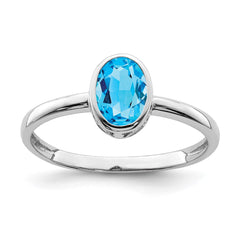 Sterling Silver Rhodium-plated Polished Blue Topaz Oval Ring - 2