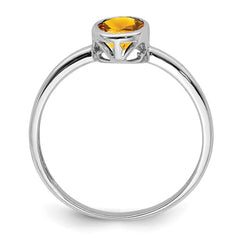 Sterling Silver Rhodium-plated Polished Citrine Oval Ring - 2