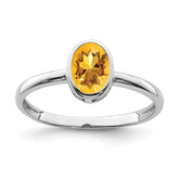 Sterling Silver Rhodium-plated Polished Citrine Oval Ring - 2