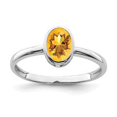 Sterling Silver Rhodium-plated Polished Citrine Oval Ring - 3