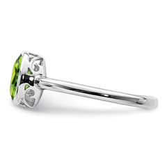 Sterling Silver Rhodium-plated Polished Peridot Oval Ring - 2