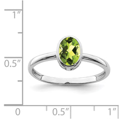 Sterling Silver Rhodium-plated Polished Peridot Oval Ring - 3