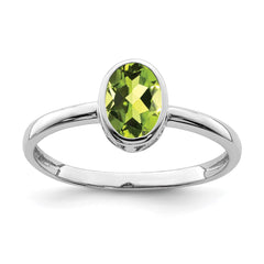 Sterling Silver Rhodium-plated Polished Peridot Oval Ring - 3