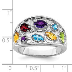 Sterling Silver Rhodium-plt Amethyst/Citrine/Blue Topaz/Garnet/Peridot Ring - 2