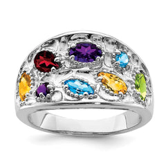 Sterling Silver Rhodium-plt Amethyst/Citrine/Blue Topaz/Garnet/Peridot Ring - 3