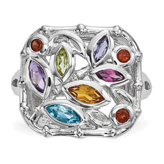 Sterling Silver Rhodium-plated Multi Gemstone Ring - 6