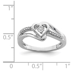 Sterling Silver Rhodium Plated Diamond Heart Ring - 9