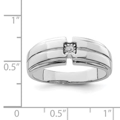 Sterling Silver Rhodium Plated Men's Polished Diam. Ring - 9