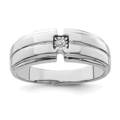 Sterling Silver Rhodium Plated Men's Polished Diam. Ring - 9