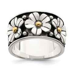 Sterling Silver Antiqued w/ 14k Gold Centers Daisy Ring - 3