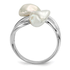 Sterling Silver Rhodium-plated 7-8mm White Baroque Freshwater Cultured Pearl Ring - 2