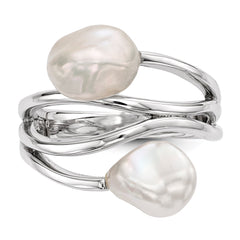 Sterling Silver Rhodium-plated 7-8mm White Baroque Freshwater Cultured Pearl Ring - 2