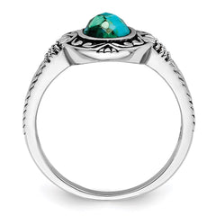 Sterling Silver Rhodium-plated Oxidized Faceted Recon. Turquoise Ring - 3