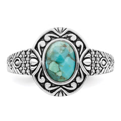 Sterling Silver Rhodium-plated Oxidized Faceted Recon. Turquoise Ring - 3