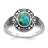 Sterling Silver Rhodium-plated Oxidized Faceted Recon. Turquoise Ring - 3