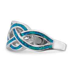 Sterling Silver Rhodium-plated Lab Created Blue Opal Inlay Celtic Knot Ring - 2