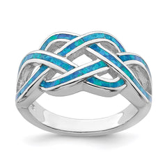 Sterling Silver Rhodium-plated Lab Created Blue Opal Inlay Celtic Knot Ring - 2