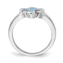 Sterling Silver Rhodium-plated Blue Inlay Created Opal Cross Ring - 3