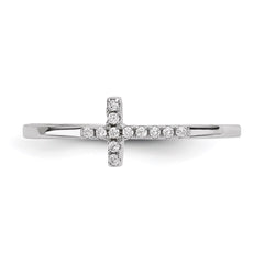 Sterling Silver Rhodium-plated CZ Side Cross Polished Ring - 3