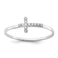 Sterling Silver Rhodium-plated CZ Side Cross Polished Ring - 2
