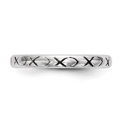 Sterling Silver Rhodium-plated Polished Antiqued Ichthus Ring - 3