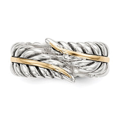 Sterling Silver w/14k Antiqued Leaves Bypass Ring - 3