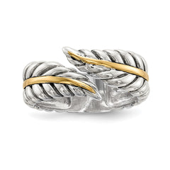 Sterling Silver w/14k Antiqued Leaves Bypass Ring - 3