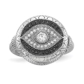 Sterling Silver Rhodium-plated Black and White CZ Evil Eye Ring - 3