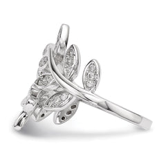 Sterling Silver Rhodium-plated Leaf CZ Ring - 3