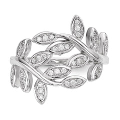Sterling Silver Rhodium-plated Leaf CZ Ring - 3