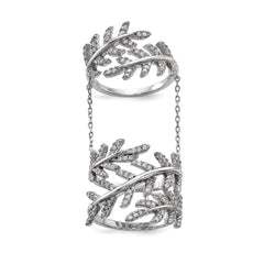 Sterling Silver Rhodium-plated CZ Leaf with Extender Ring - 3