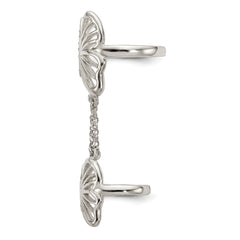 Sterling Silver Polished CZ Butterfly Double Finger Ring - 2