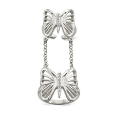 Sterling Silver Polished CZ Butterfly Double Finger Ring - 2