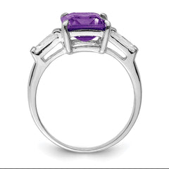 Sterling Silver Rhodium-plated Amethyst Ring - 42