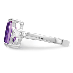 Sterling Silver Rhodium-plated Amethyst Ring - 42