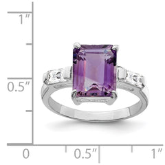 Sterling Silver Rhodium-plated Amethyst Ring - 42