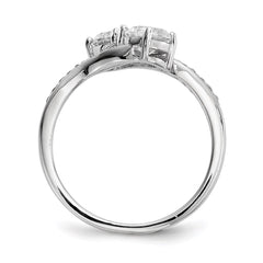 Sterling Silver Rhodium-plated Two Stone CZ Bypass Ring - 3