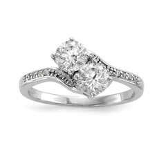 Sterling Silver Rhodium-plated Two Stone CZ Bypass Ring - 3