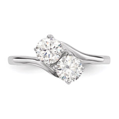 Sterling Silver Rhodium-plated CZ Two Stone Polished Ring - 2