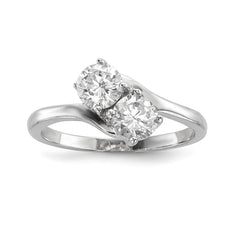 Sterling Silver Rhodium-plated CZ Two Stone Polished Ring - 2