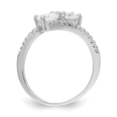 Sterling Silver Rhodium-plated CZ Two Stone Round Bypass Ring - 2