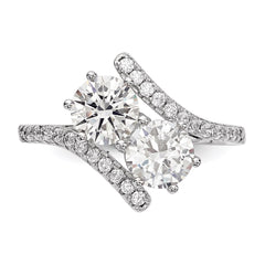 Sterling Silver Rhodium-plated CZ Two Stone Round Bypass Ring - 2