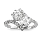 Sterling Silver Rhodium-plated CZ Two Stone Round Bypass Ring - 2
