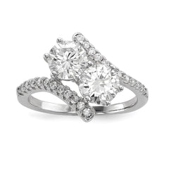 Sterling Silver Rhodium-plated CZ Two Stone Round Bypass Ring - 2