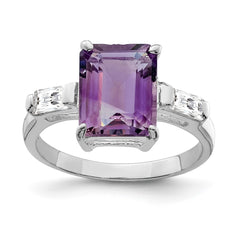 Sterling Silver Rhodium-plated Amethyst Ring - 42
