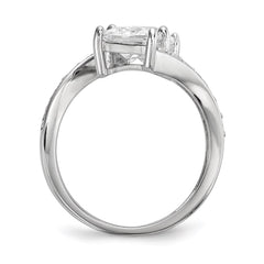 Sterling Silver Rhodium-plated CZ Two Stone Square Bypass Ring - 2