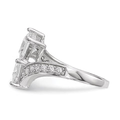 Sterling Silver Rhodium-plated CZ Two Stone Square Bypass Ring - 3