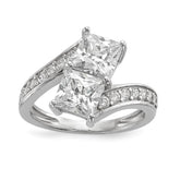 Sterling Silver Rhodium-plated CZ Two Stone Square Bypass Ring - 2